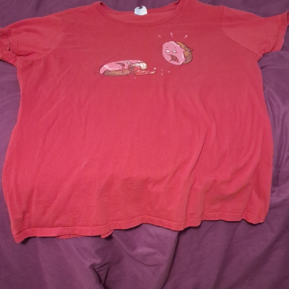 Donut Panic deep red cotton t-shirt